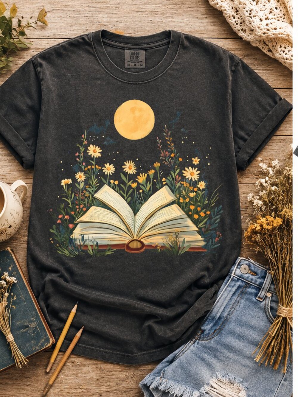 Comfort Colors 1717 | Celestial Book | Moon & Books Tee | Book Lover Shirt